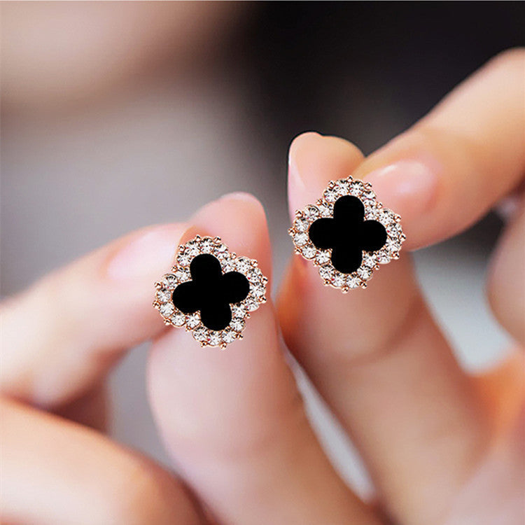 Wholesale S925 silver needle leaf rose small fresh flower earrings